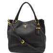 PRADA Sughero Vitello Daino Leather Tote Shoulder Bag Black