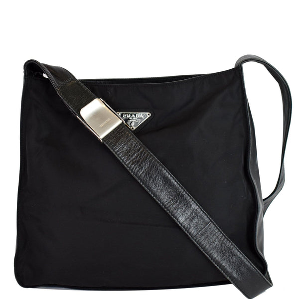 PRADA Nylon Leather Strap Shoulder Bag Black