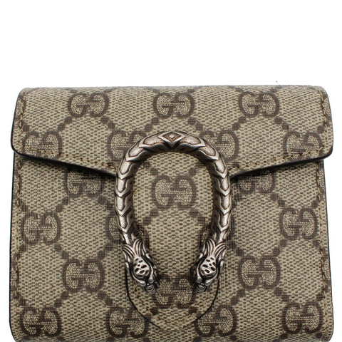 GUCCI Dionysus GG Supreme Canvas Card Case Wallet Beige 627073