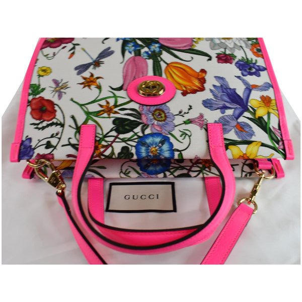 GUCCI Medium Flora Canvas Tote Shoulder Bag Pink 550141