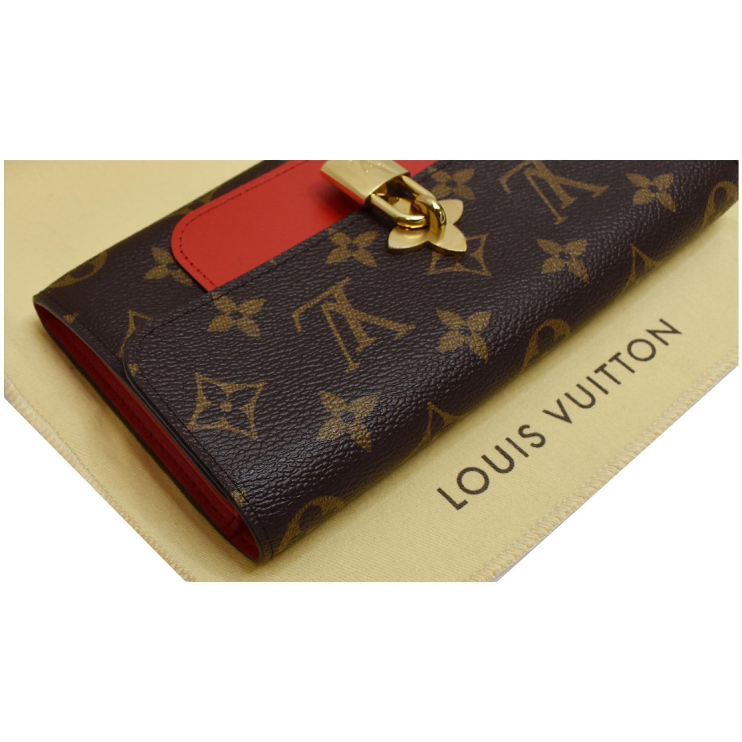 LOUIS VUITTON Flower Lock Monogram Canvas Wallet Red