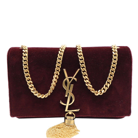 YVES SAINT LAURENT Kate Medium Tassel Velvet Crossbody Bag Burgundy - 10% OFF