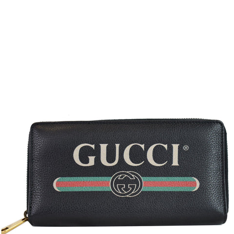GUCCI Print Leather Zip Around Wallet Black 496317