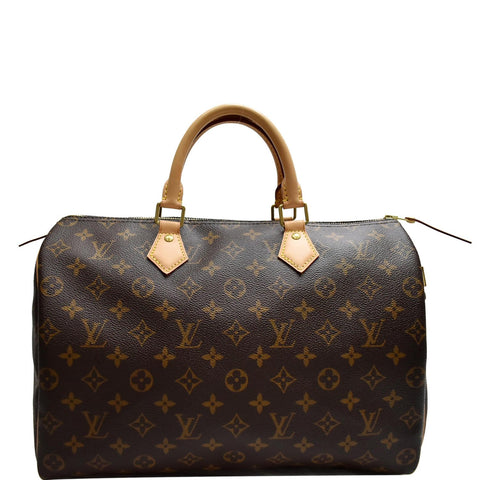 LOUIS VUITTON Speedy 35 Monogram Canvas Satchel Bag Brown