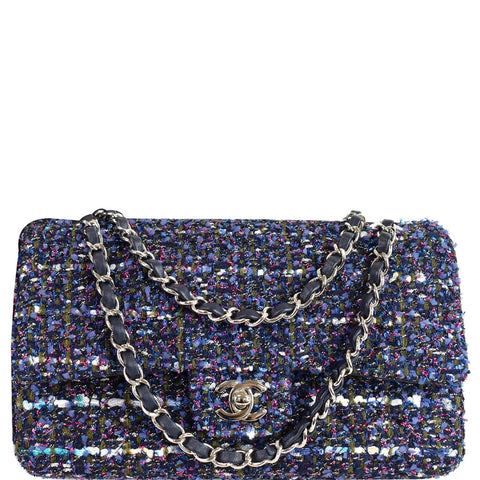 CHANEL Classic Double Flap Tweed Fabric Shoulder Bag Multicolor