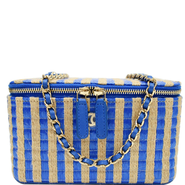Chanel Raffia Jute Striped Vanity Case Chain Crossbody Bag