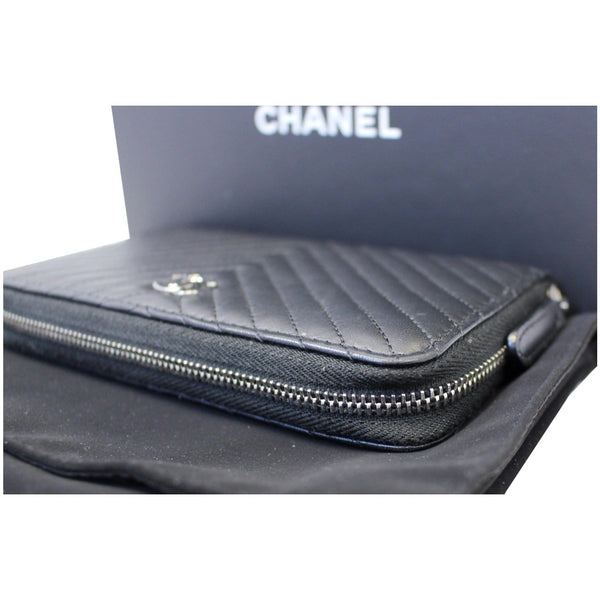 Chanel Wallet Lambskin Chevron Quilted Zip - side view
