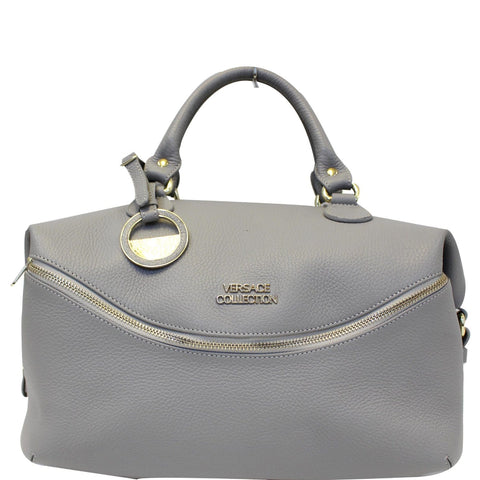 Versace Collection Pebbled Leather Shoulder Bag Grey