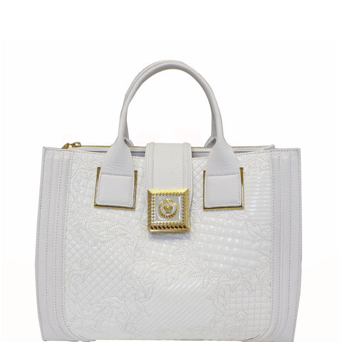 VERSACE Vanitas Icon Patent Micro Satchel Handbag White - Last Call