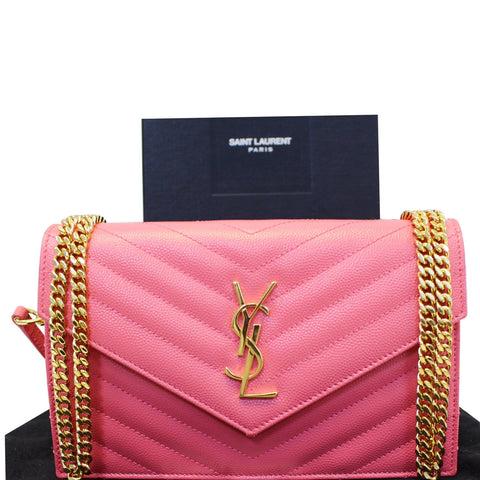 YVES Saint Laurent Monogram Matelasse Wallet-on-A-Chain Crossbody Bag Pink