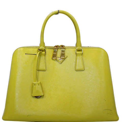 PRADA Saffiano Lux Leather Top Handle Satchel Bag Yellow - Last Call
