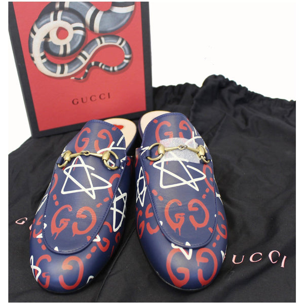 GUCCI Princetown Gucci Ghost Print Flats Navy Blue US 9.5