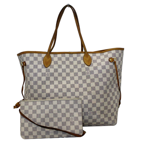 LOUIS VUITTON Neverfull GM Damier Azur Tote Shoulder Bag White
