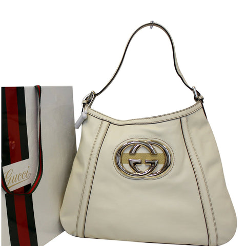 GUCCI Britt White Leather Hobo Shoulder Bag 162740