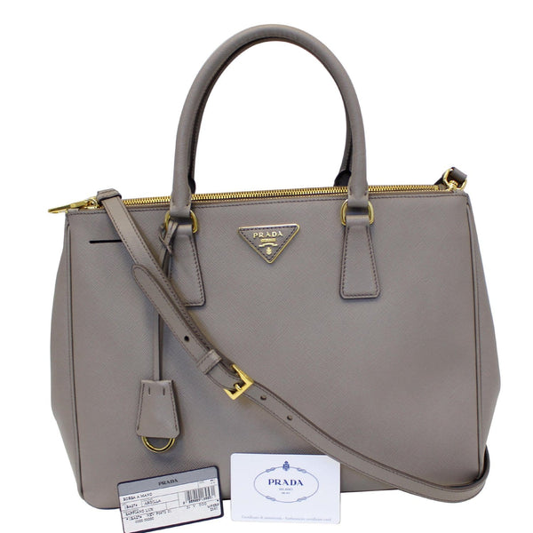 PRADA Saffiano Double Zip Executive Tote Shoulder Bag Grey-US