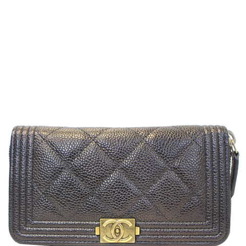 CHANEL Boy Small Caviar Leather Zip Around Wallet Black