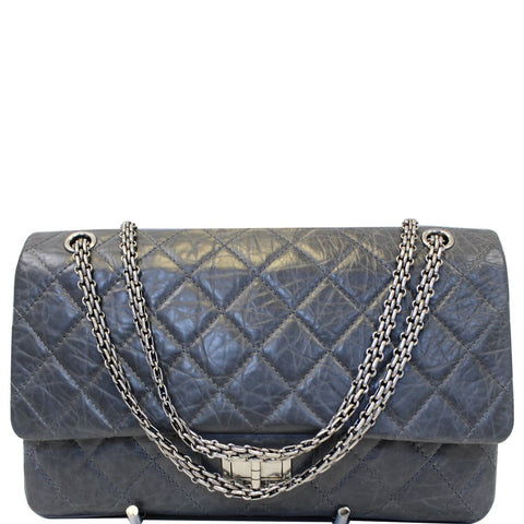 CHANEL 2.55 Reissue Mademoiselle Lock Calfskin Leather Shoulder Bag Grey