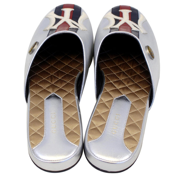 GUCCI NY Yankees Metallic Leather Slipper Mules US 10.5