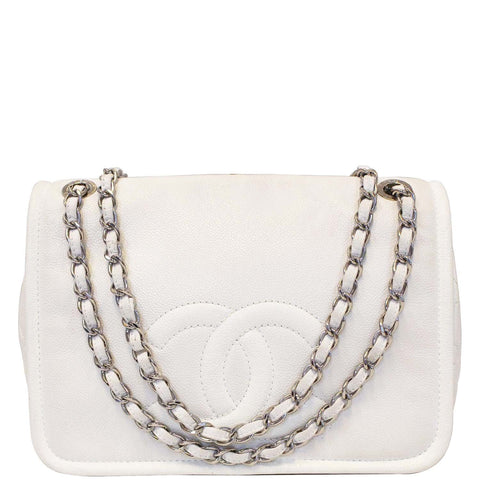 CHANEL Caviar Timeless CC Flap Shoulder Bag White