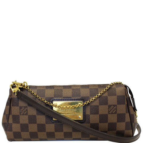 LOUIS VUITTON Pochette Eva Damier Ebene Clutch Crossbody Bag Brown
