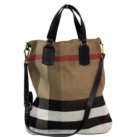 BURBERRY Susanna Medium Leather Canvas Check Shoulder Bag Brown