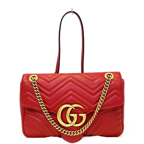 GUCCI GG Marmont Matelasse Red Leather Shoulder Bag