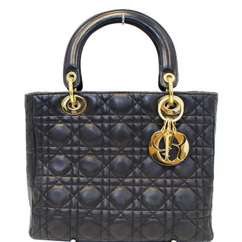 CHRISTIAN DIOR Mini Lady Dior Lambskin Cannage Satchel Bag Black