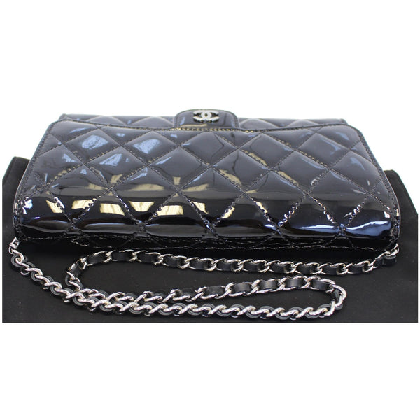 Chanel Flap Shoulder Bag Patent black Leather bottom view