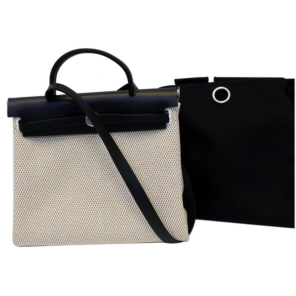 HERMES Herbag PM 30cm Leather Toile Bag Black/Off White-US