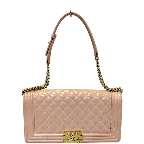 CHANEL Medium Boy Patent Leather Flap Bag Light Pink
