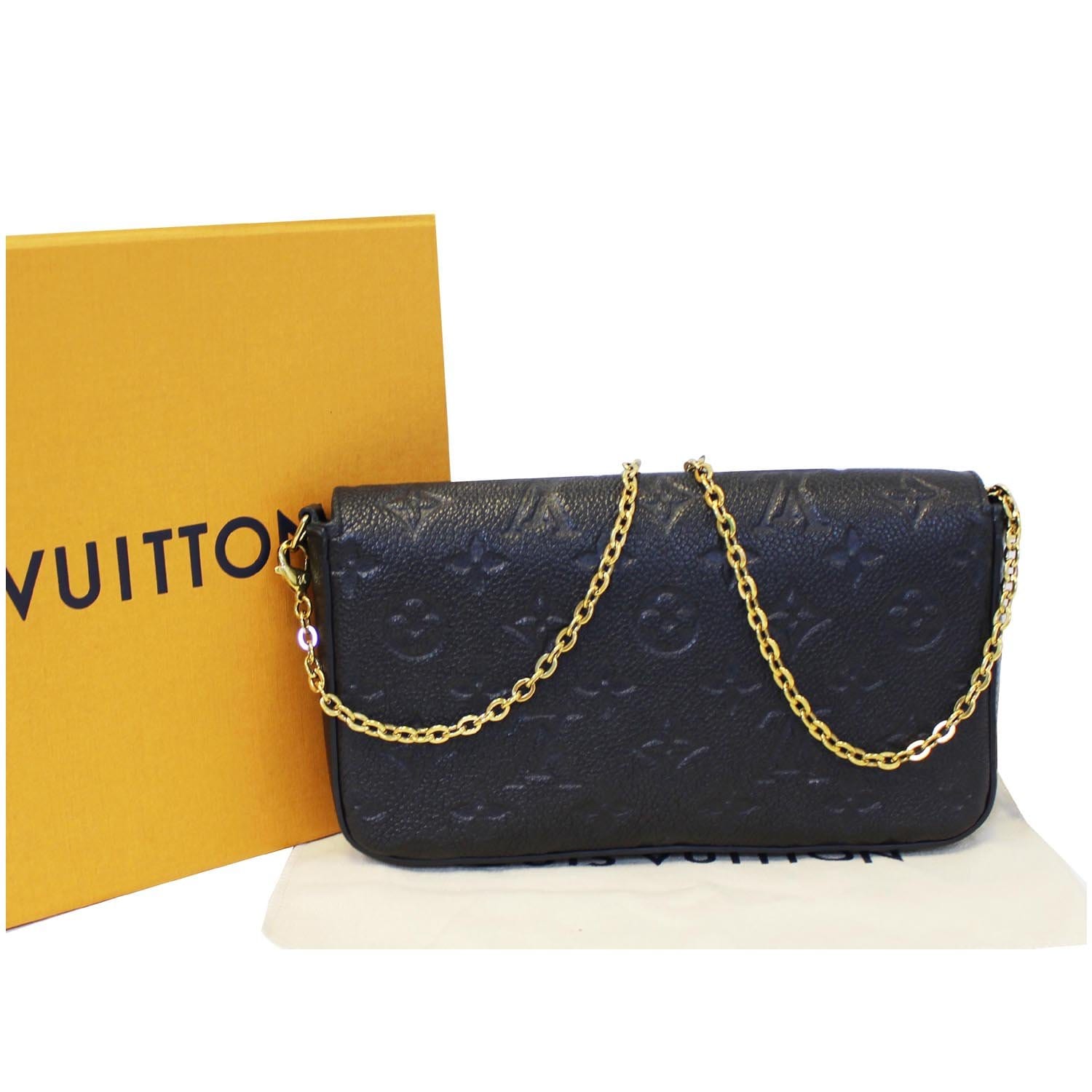 Auth Louis Vuitton Black Empreinte Leather Felicie Pochette Wallet on Chain  Flap