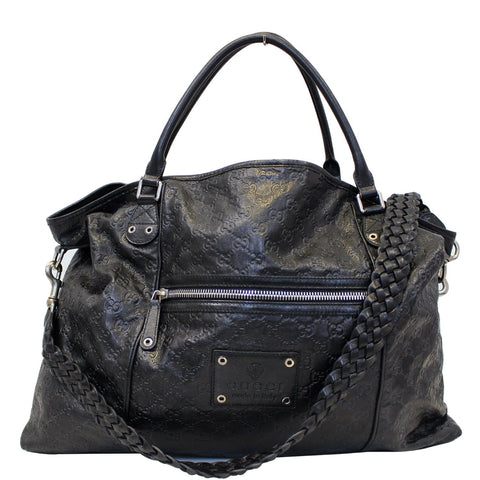 GUCCI Black Leather Signature Extra Large Tote Bag 189680