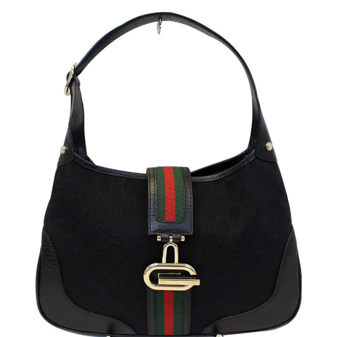 GUCCI GG Canvas Web Hobo Bag Black 130779
