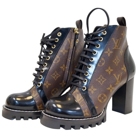 LOUIS VUITTON Star Trail Monogram Canvas/Patent Ankle Boot Brwon/Black US 8.5