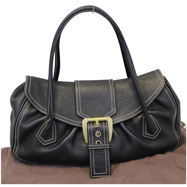 CELINE Leather Buckle Satchel Bag Black-US