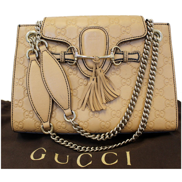 GUCCI Emily Guccissima Leather Chain Shoulder Bag Rose Beige 369621