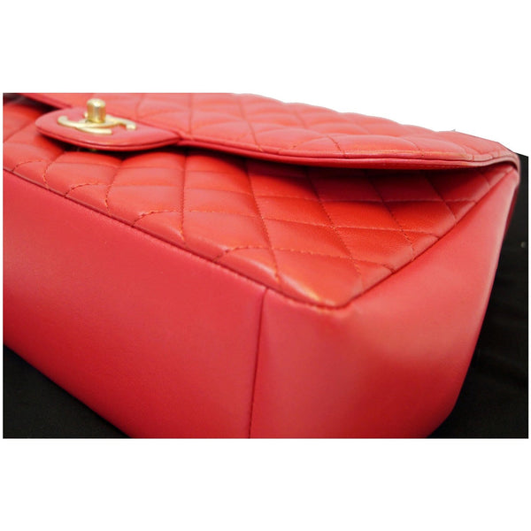 Chanel Jumbo Classic Single Flap Bag Lambskin Leather Red corner