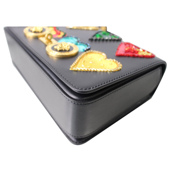 VERSACE Hearts Embellished Leather Shoulder Bag Black