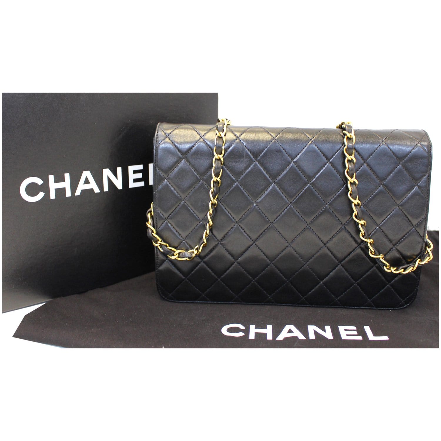 Handbags Chanel Chanel Full Flap Chain Shoulder Bag Clutch Black Quilted Lambskin