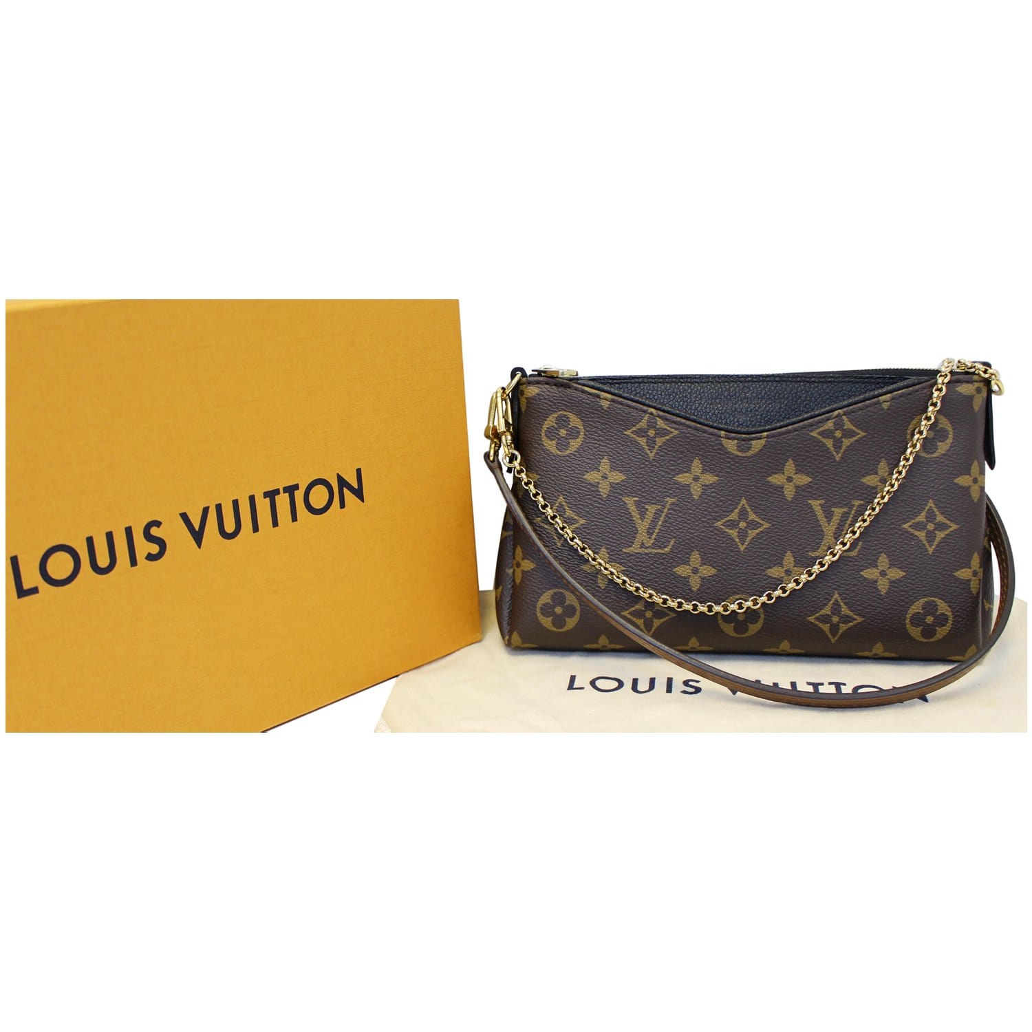 Authentic Louis Vuitton Monogram Canvas Pallas Clutch Handbag Noir
