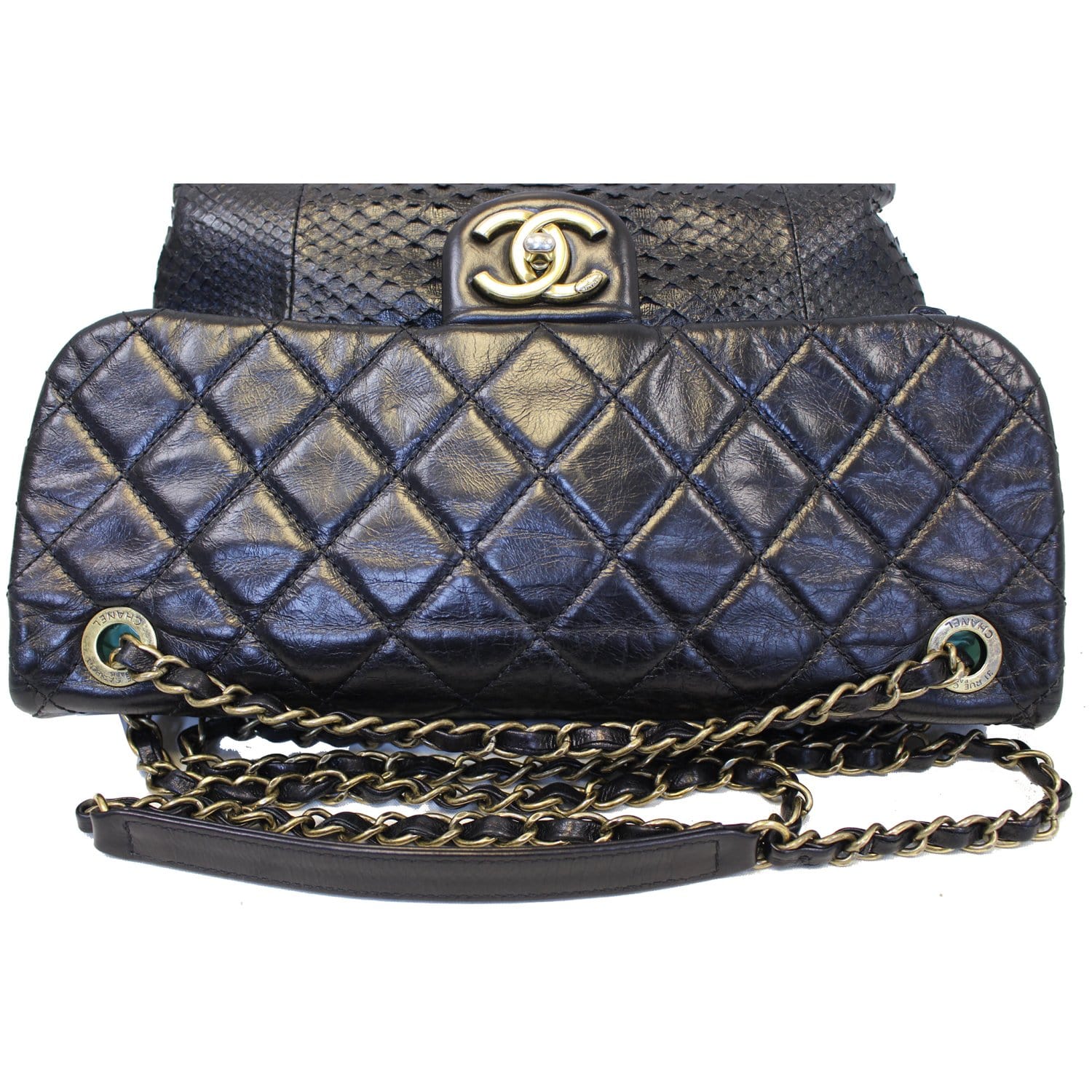 Chanel Urban Mix Flap Calfskin Python Shoulder Bag Black