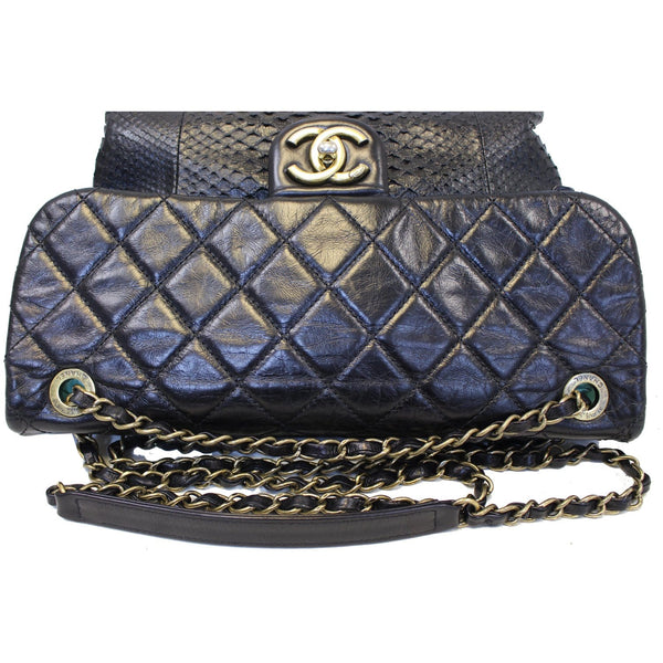 Chanel Urban Mix Flap Calfskin Python Shoulder Bag Black with chain