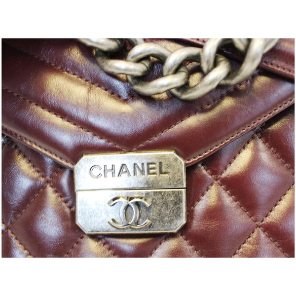 Chanel Flap Bag Quilted Sheepskin With Handle Burgundy close view