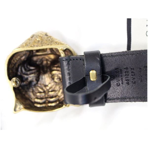 Gucci Feline Head Studded Leather Belt Black Color - buckle back