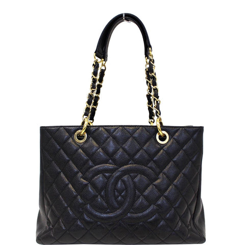 CHANEL Black Caviar Leather Grand Shopping Tote Bag