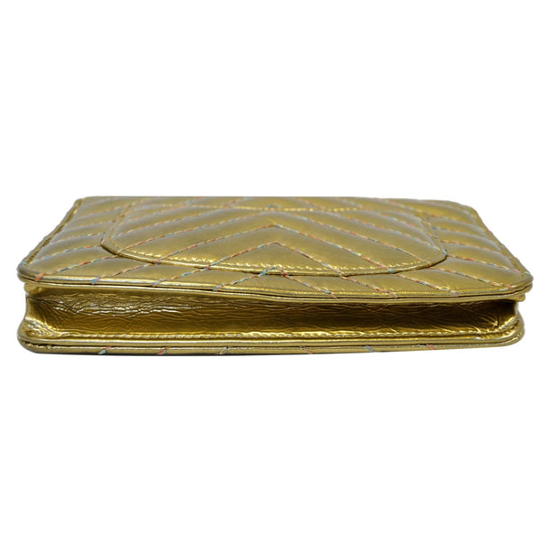 CHANEL Wallet on Chain WOC Metallic Leather Crossbody Bag Gold