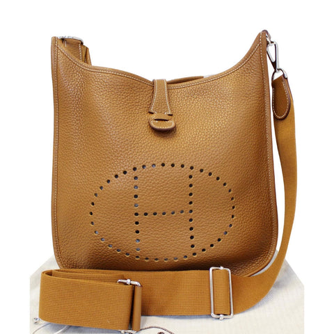 HERMES Evelyne PM III Clemence Leather Shoulder Crossbody Bag Gold