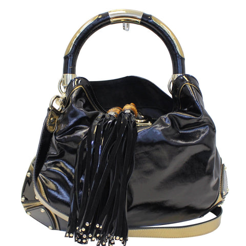 GUCCI Indy Babouska Leather Top Handle Shoulder Bag Black 185566