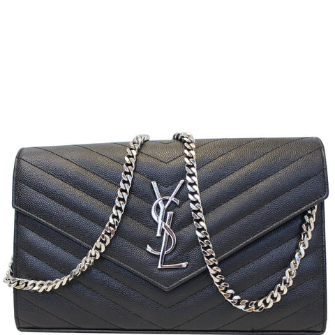 YVES SAINT LAURENT Monogram Grain De Poudre Chain Wallet Black