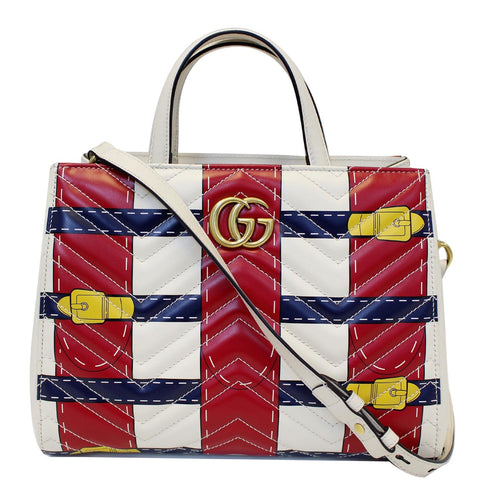 GUCCI Trompe L’oeil Print GG Marmont Top Handle Shoulder Bag